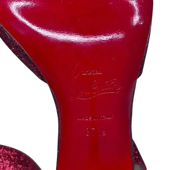 Christian Louboutin Ever 100 Red Glitter Slingback Heels EU 37.5 Sparkly Pumps - Picture 13 of 13